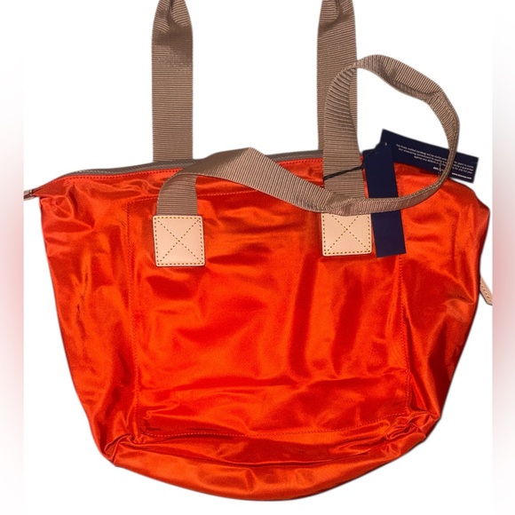 Dooney & Bourke Bright Orange Nylon Tote with Tan Handles - Picture 4 of 5